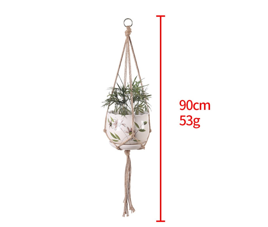 Hand-woven Cotton Rope Sling Basket for Home Gardening and Office Decor