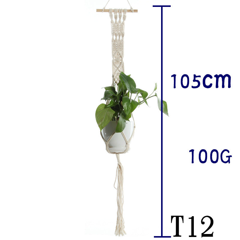 Beige Cotton Rope Plant Hanger: Indoor Hanging Basket Sling for Home Gardening