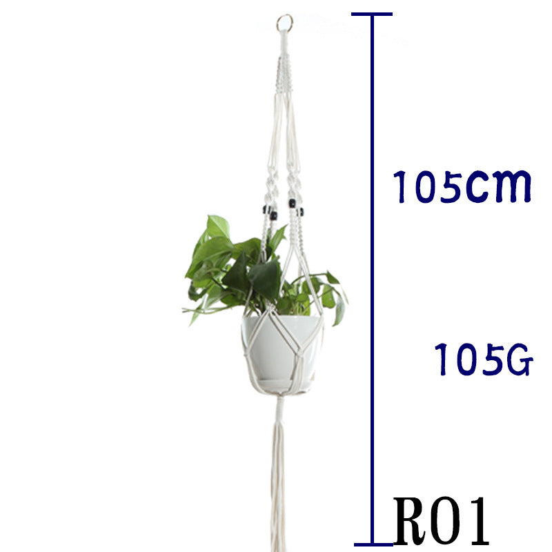Beige Cotton Rope Plant Hanger: Indoor Hanging Basket Sling for Home Gardening