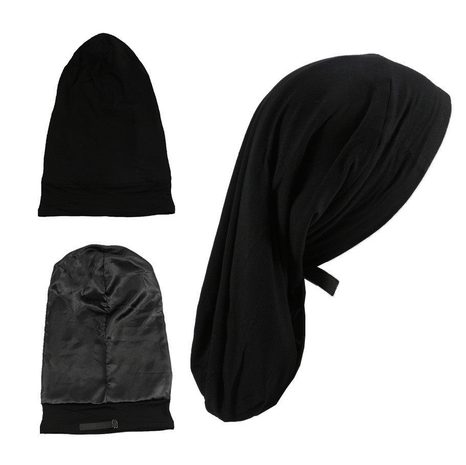 European and American Style Women's Satin Lined Long Nightcap - Adjustable Crown Design