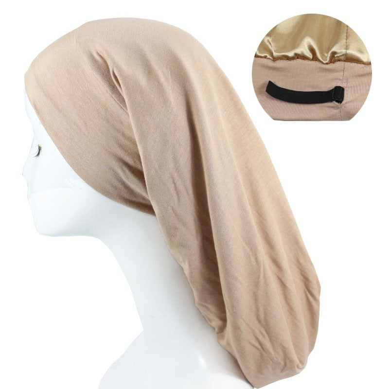 European and American Style Women's Satin Lined Long Nightcap - Adjustable Crown Design