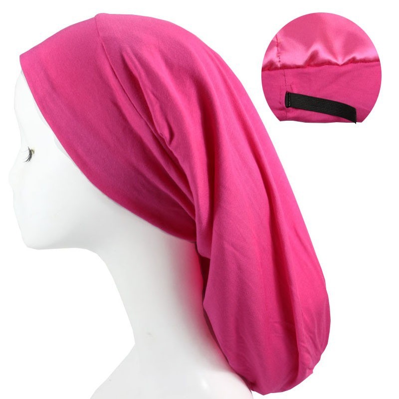 European and American Style Women's Satin Lined Long Nightcap - Adjustable Crown Design