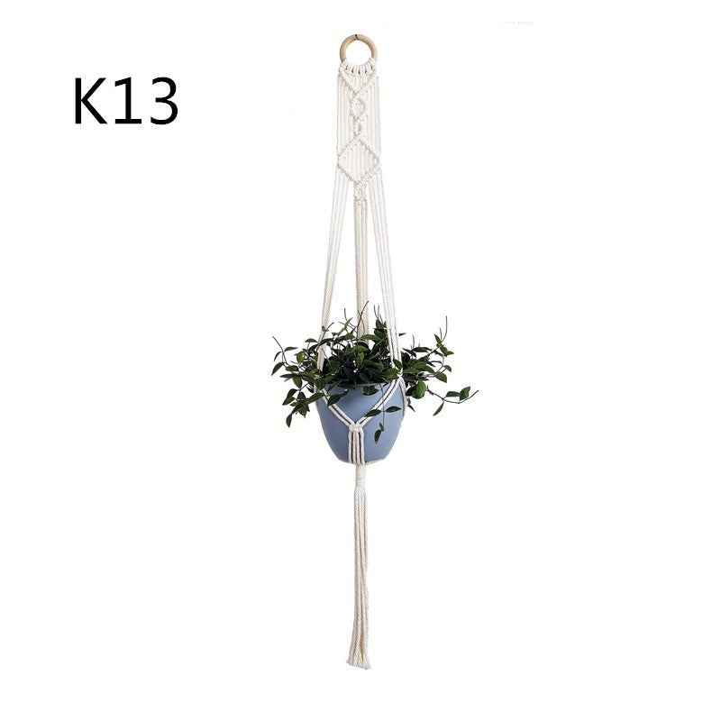 Beige Cotton Rope Plant Hanger: Indoor Hanging Basket Sling for Home Gardening