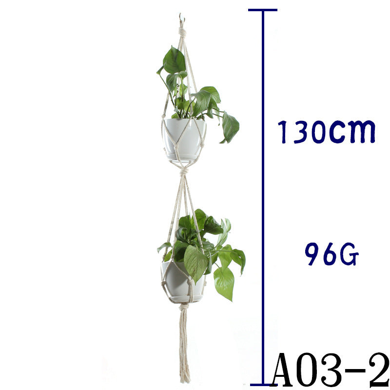 Beige Cotton Rope Plant Hanger: Indoor Hanging Basket Sling for Home Gardening