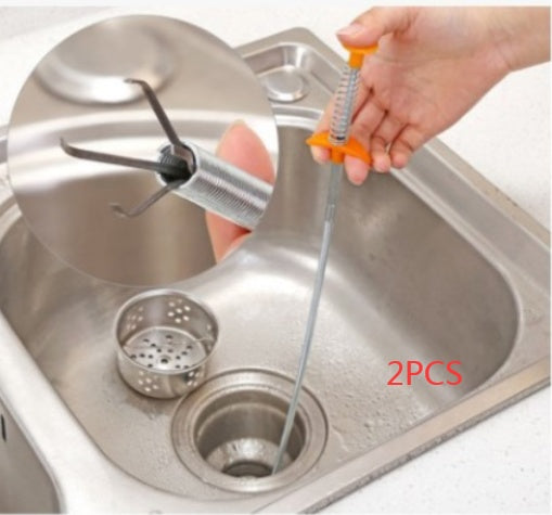 Easy-to-Use Household Hair Cleaner Drain Clog Remover Tool for Kitchen Sink - 60CM Spring Pipe Dredge