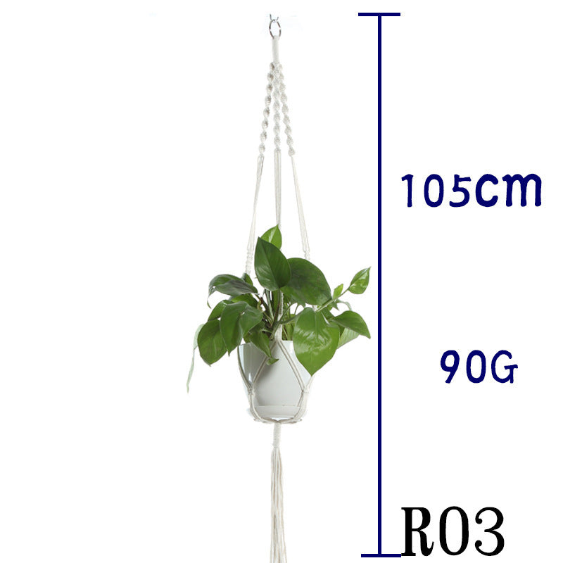Beige Cotton Rope Plant Hanger: Indoor Hanging Basket Sling for Home Gardening