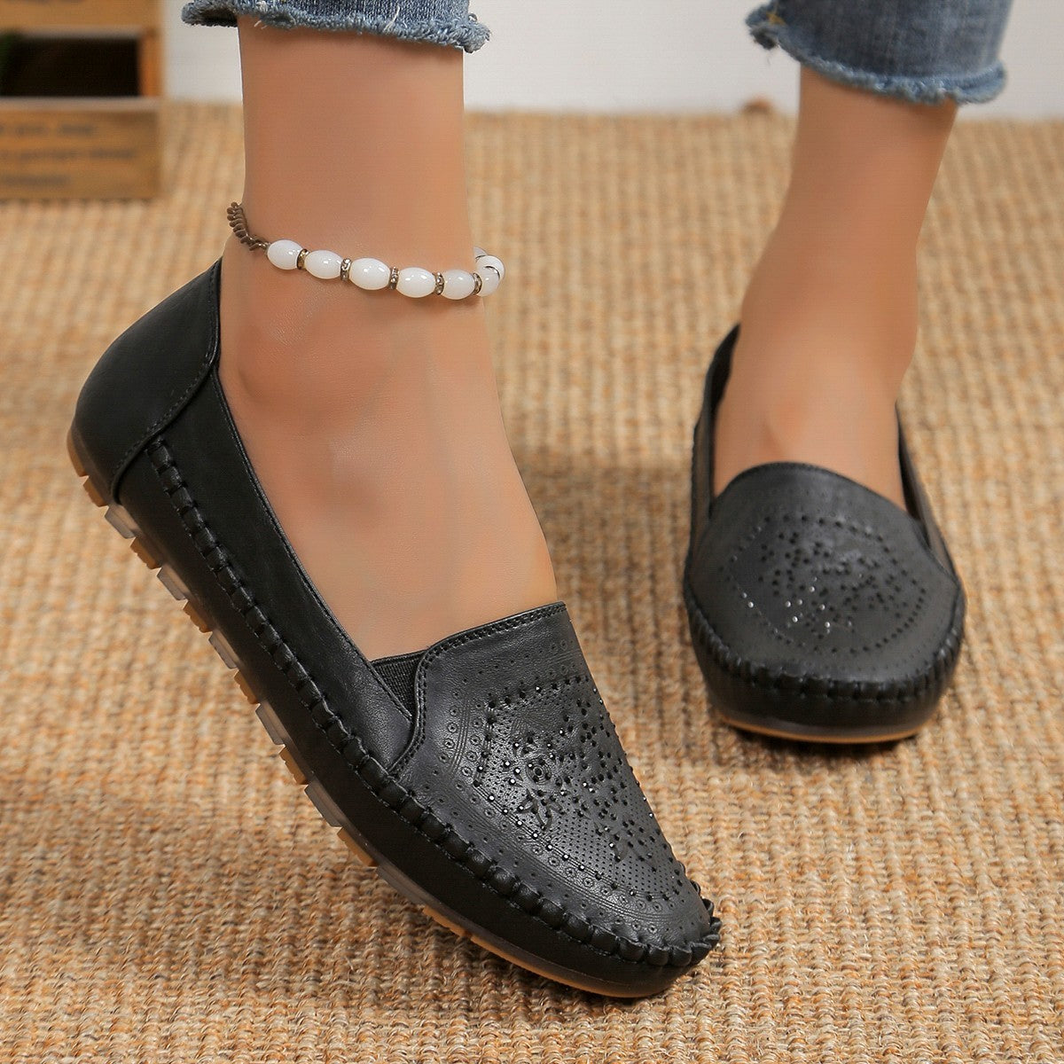European Style Handmade Stitching Women's Shoes | Flat Heel Rubber Sole Casual Board Shoes