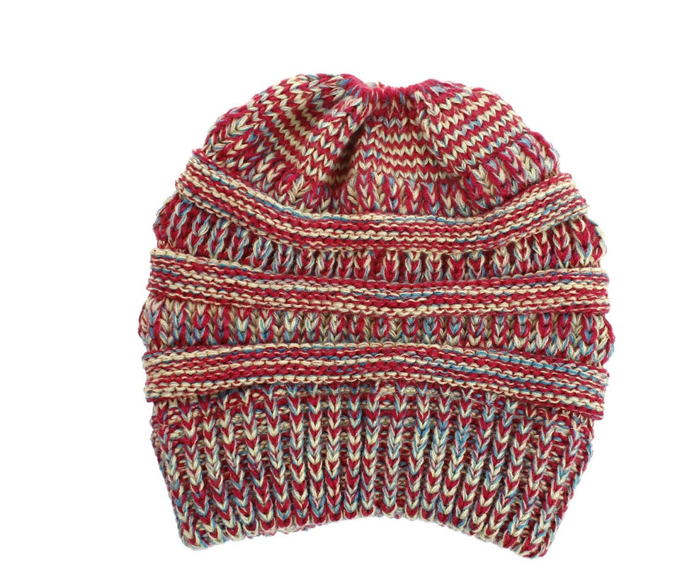 Fashionable Mixed Color Knitted Ladies Ponytail Hat - Acrylic Wool Material