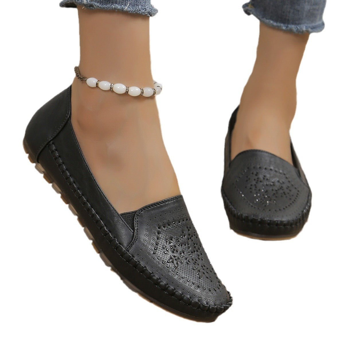 European Style Handmade Stitching Women's Shoes | Flat Heel Rubber Sole Casual Board Shoes