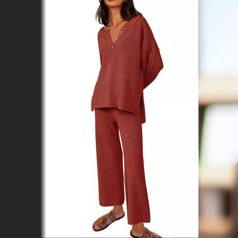 European And American Solid Color Fashion Loose Leisure Suit Two-piece Set in Various Colors - Women's Solid Color Two-piece Set