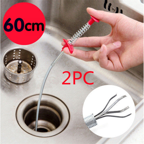 Easy-to-Use Household Hair Cleaner Drain Clog Remover Tool for Kitchen Sink - 60CM Spring Pipe Dredge