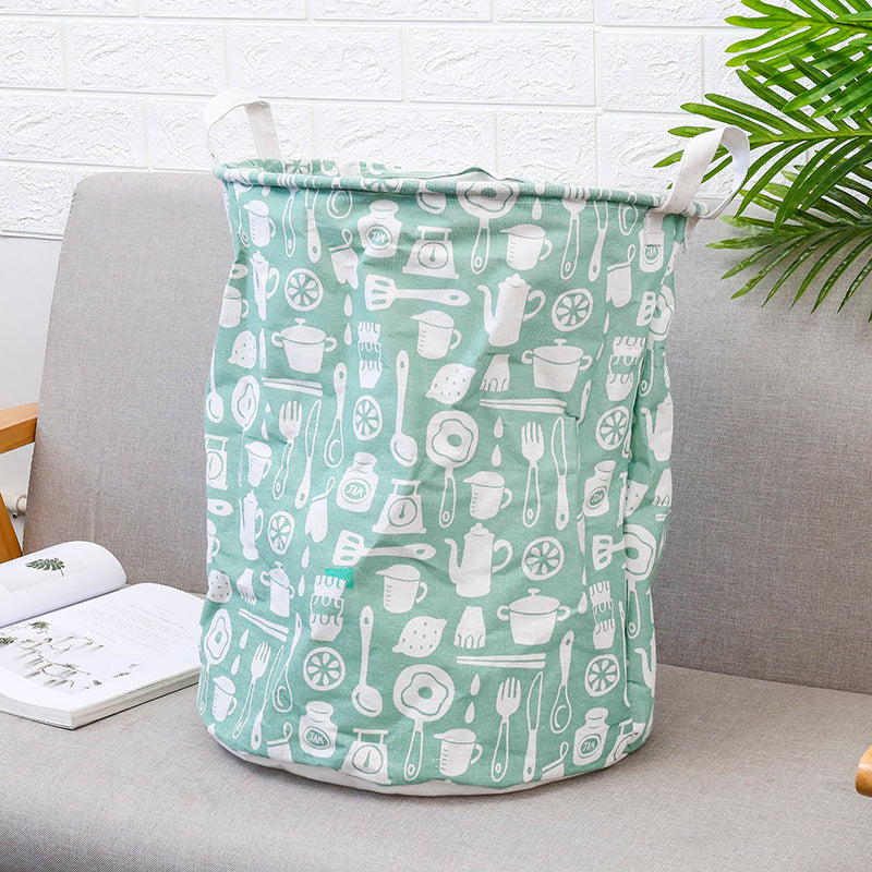 European Style Cotton and Linen Laundry Hamper - 34 * 42cm Household Cloth Dirty Clothes Basket
