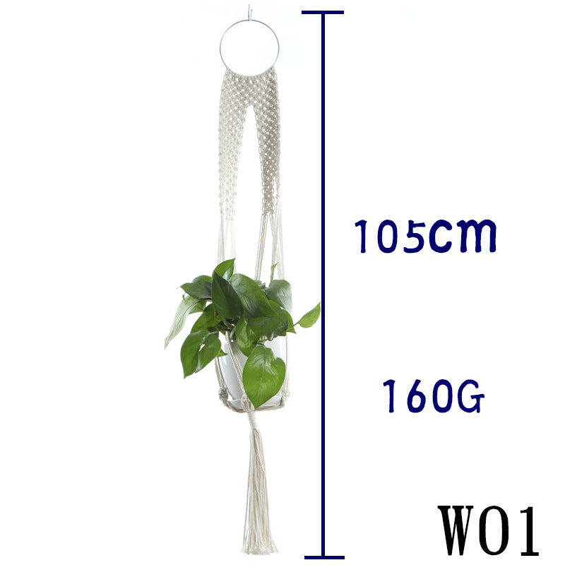 Beige Cotton Rope Plant Hanger: Indoor Hanging Basket Sling for Home Gardening