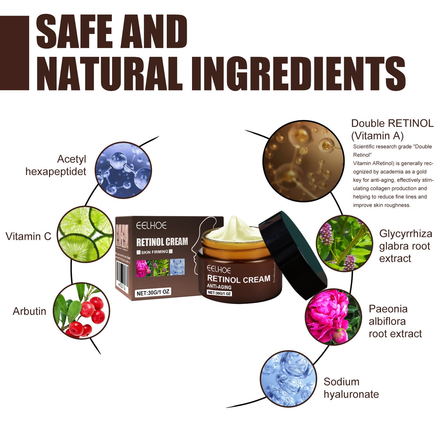 Retinol Anti Aging Cream for Wrinkle Removal and Skin Firming with Hyaluronic Acid