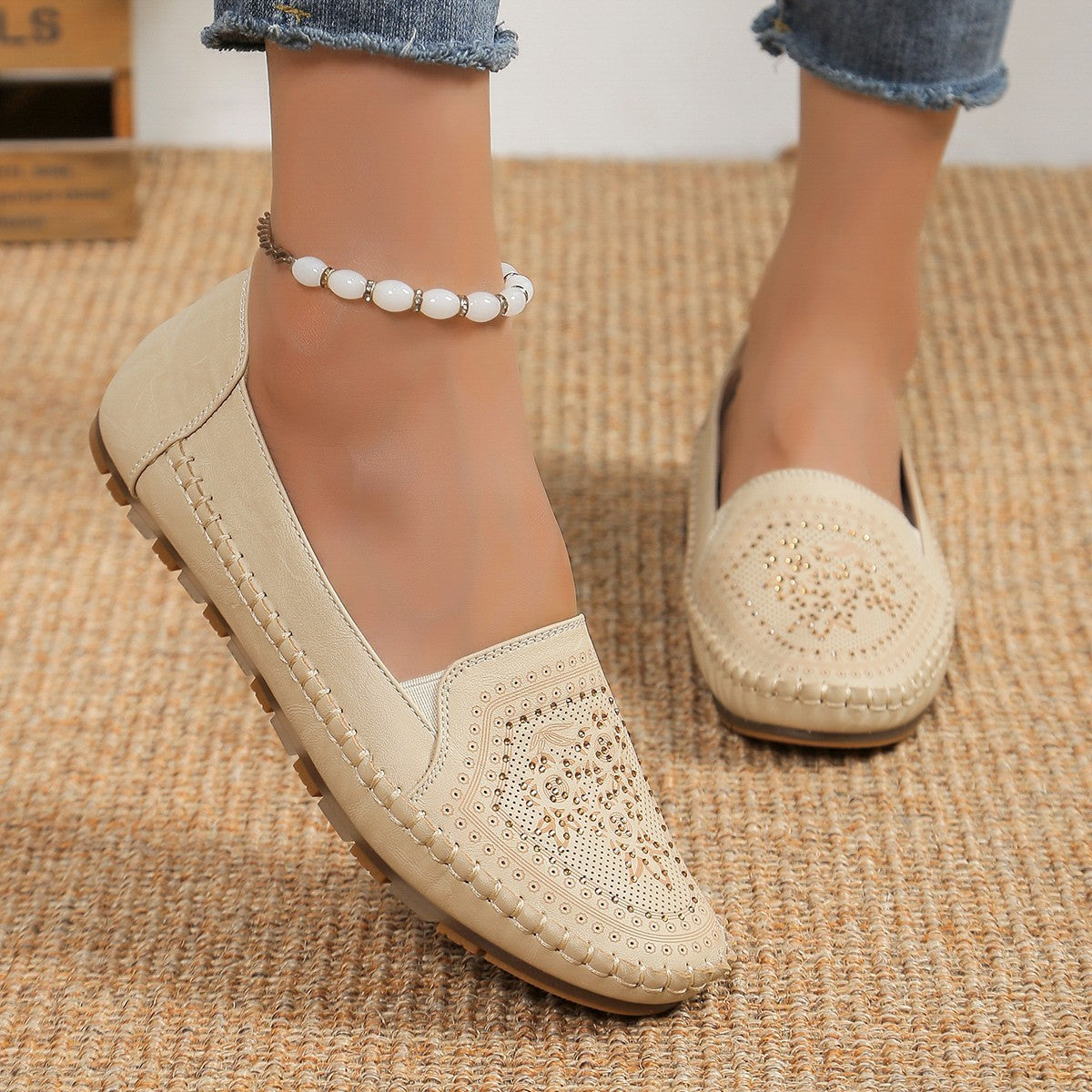 European Style Handmade Stitching Women's Shoes | Flat Heel Rubber Sole Casual Board Shoes