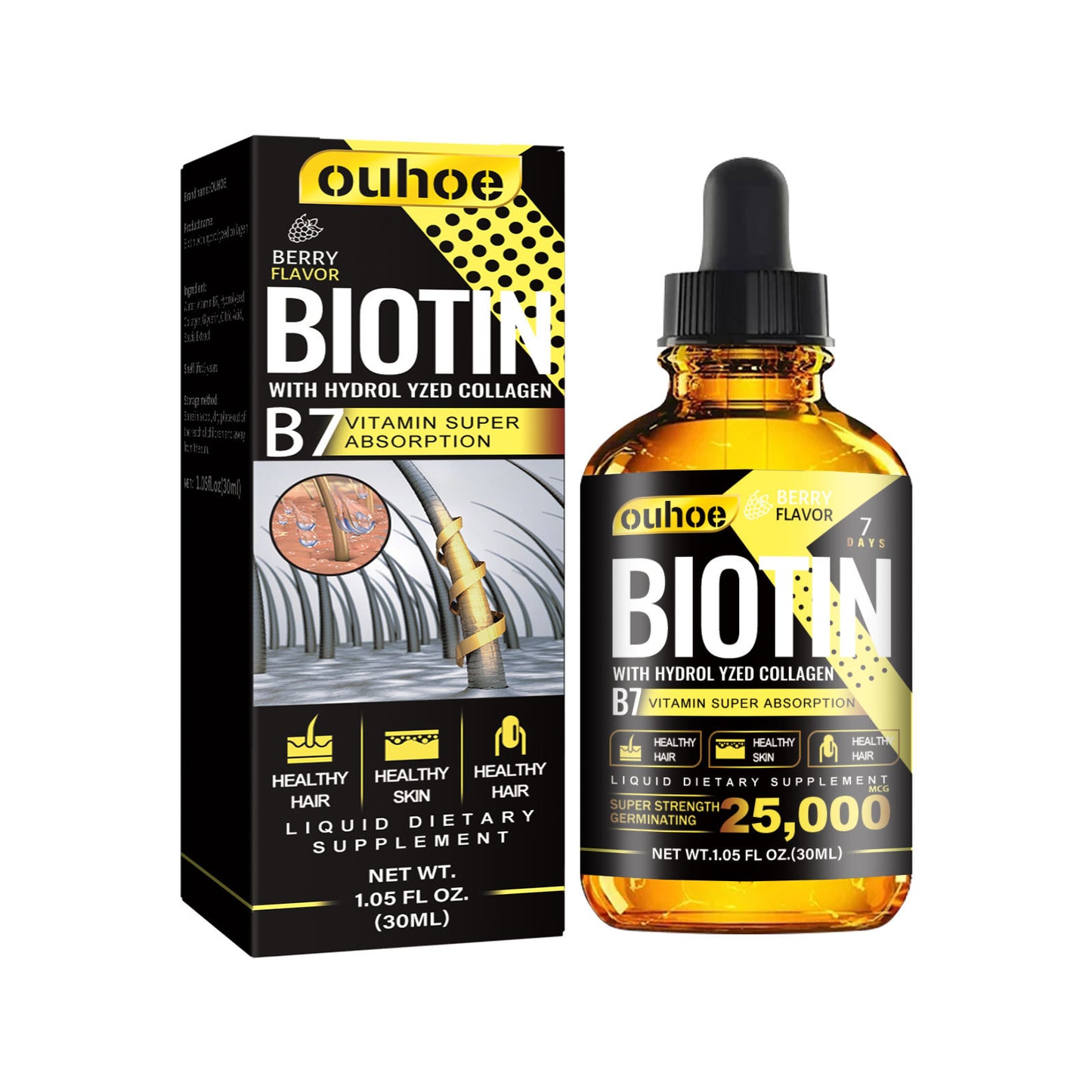 RESEARCH Liquid Biotin & Collagen Hair Growth Drops - Biotin And Liquid Collagen Supplement For Men & Women - Glowing Skin Support, Healthy Hair & Nail Growth