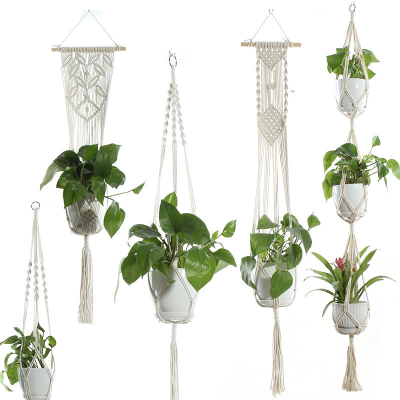 Beige Cotton Rope Plant Hanger: Indoor Hanging Basket Sling for Home Gardening