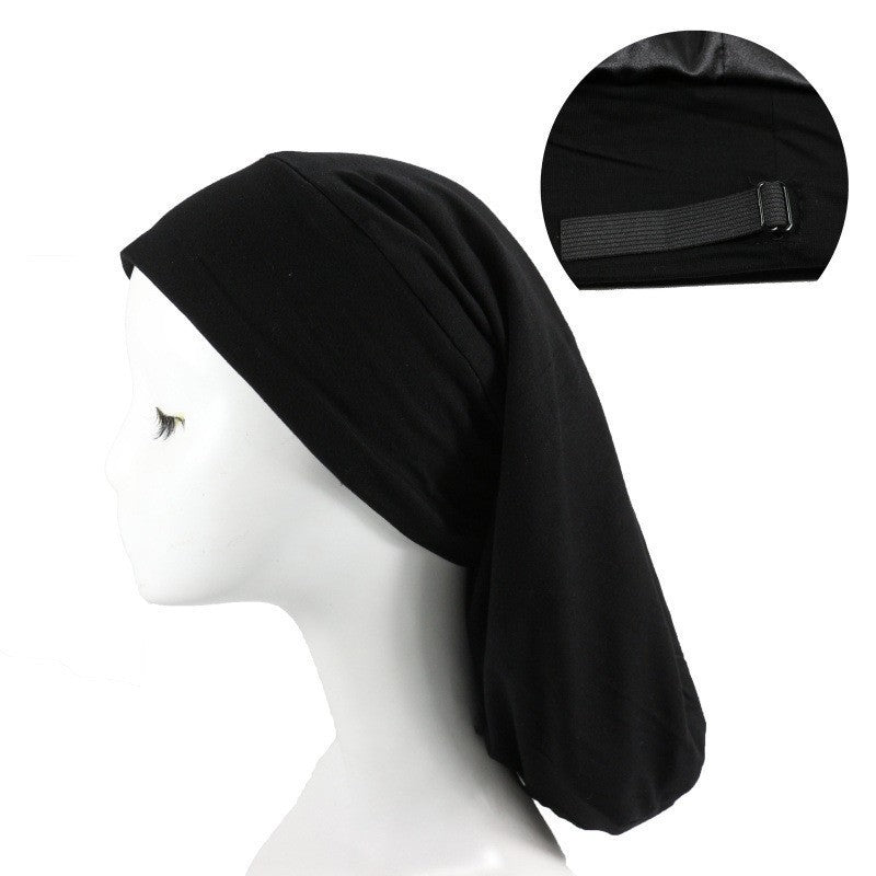European and American Style Women's Satin Lined Long Nightcap - Adjustable Crown Design