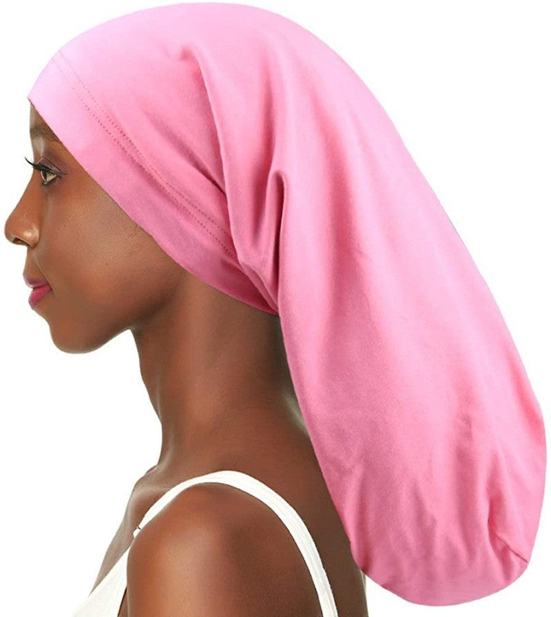 European and American Style Women's Satin Lined Long Nightcap - Adjustable Crown Design