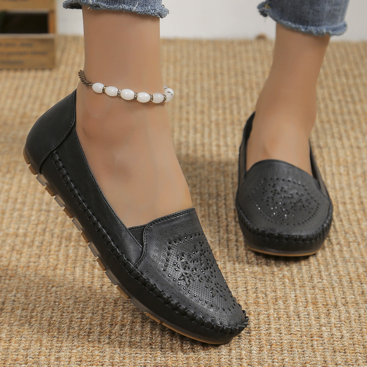 European Style Handmade Stitching Women's Shoes | Flat Heel Rubber Sole Casual Board Shoes