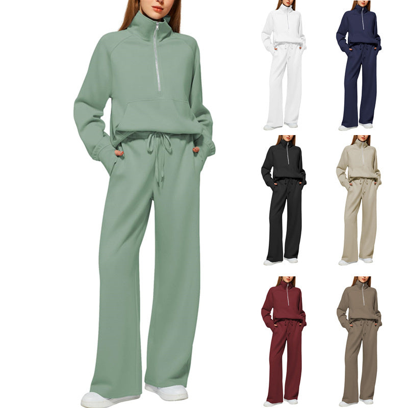 Trendy Unisex Style Women's Sweater Trousers Suit with Regular Sleeve and Trousers Length