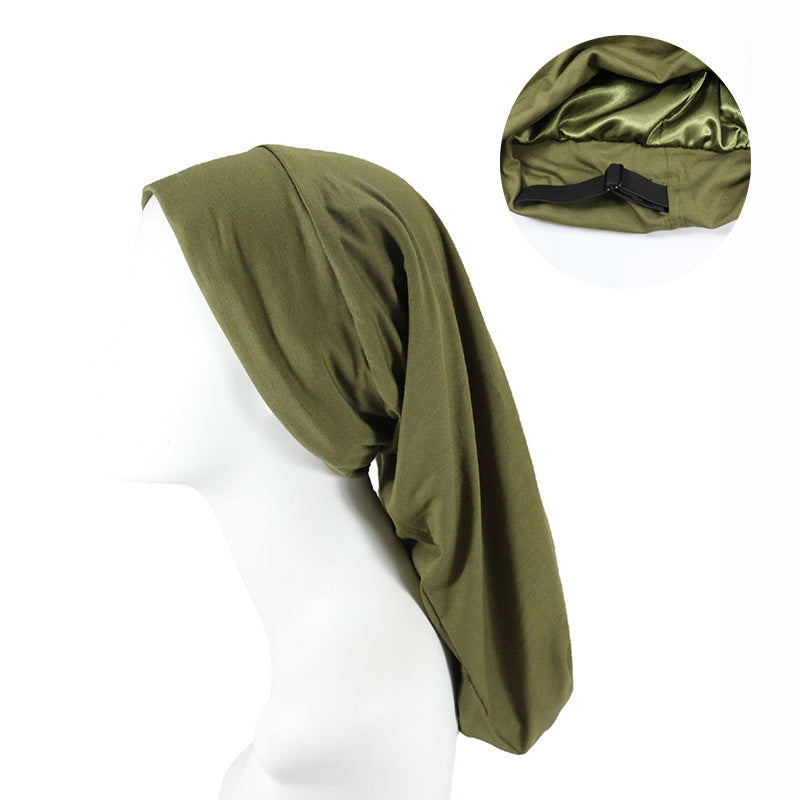 European and American Style Women's Satin Lined Long Nightcap - Adjustable Crown Design