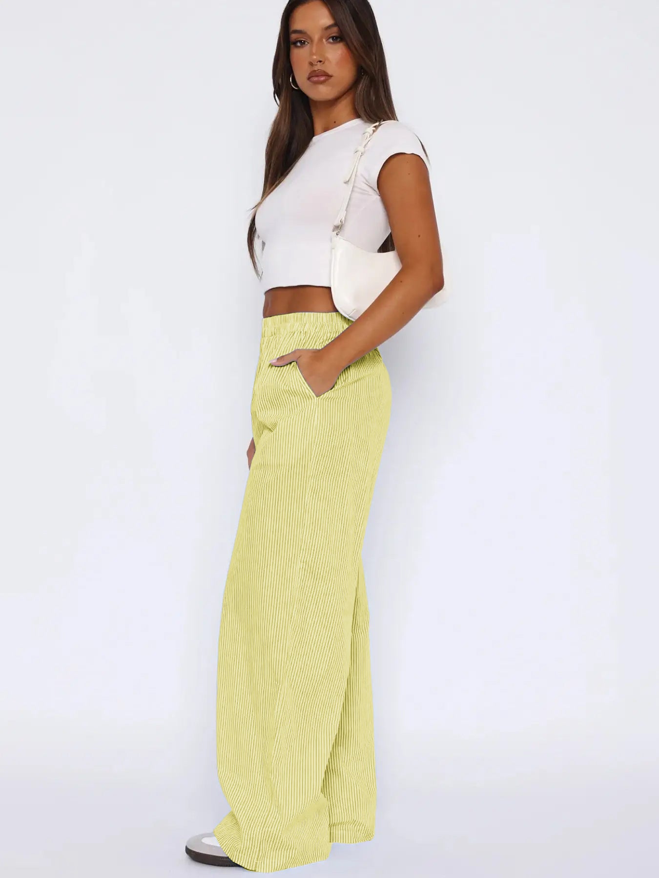 Fashion Casual Striped Trousers Striped Printed Wide Leg Trousers High Waist Loose Pants