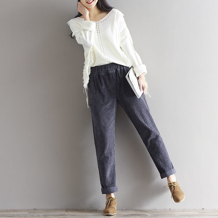 Comfortable Loose Fit Corduroy Trousers for Women | Casual Autumn Winter Pants