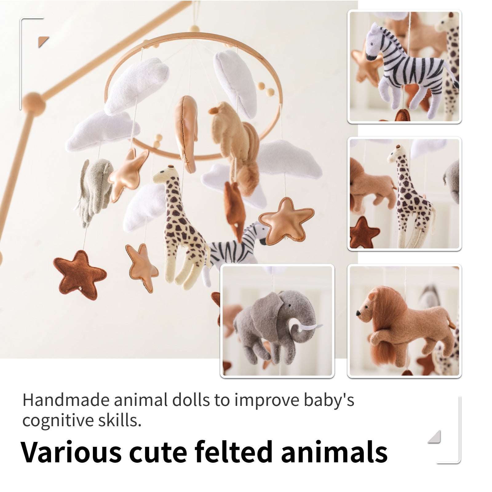 Felt Forest Animal Crib Decoration: Educational Hand-eye Coordination Toy for Baby with Wind Chimes