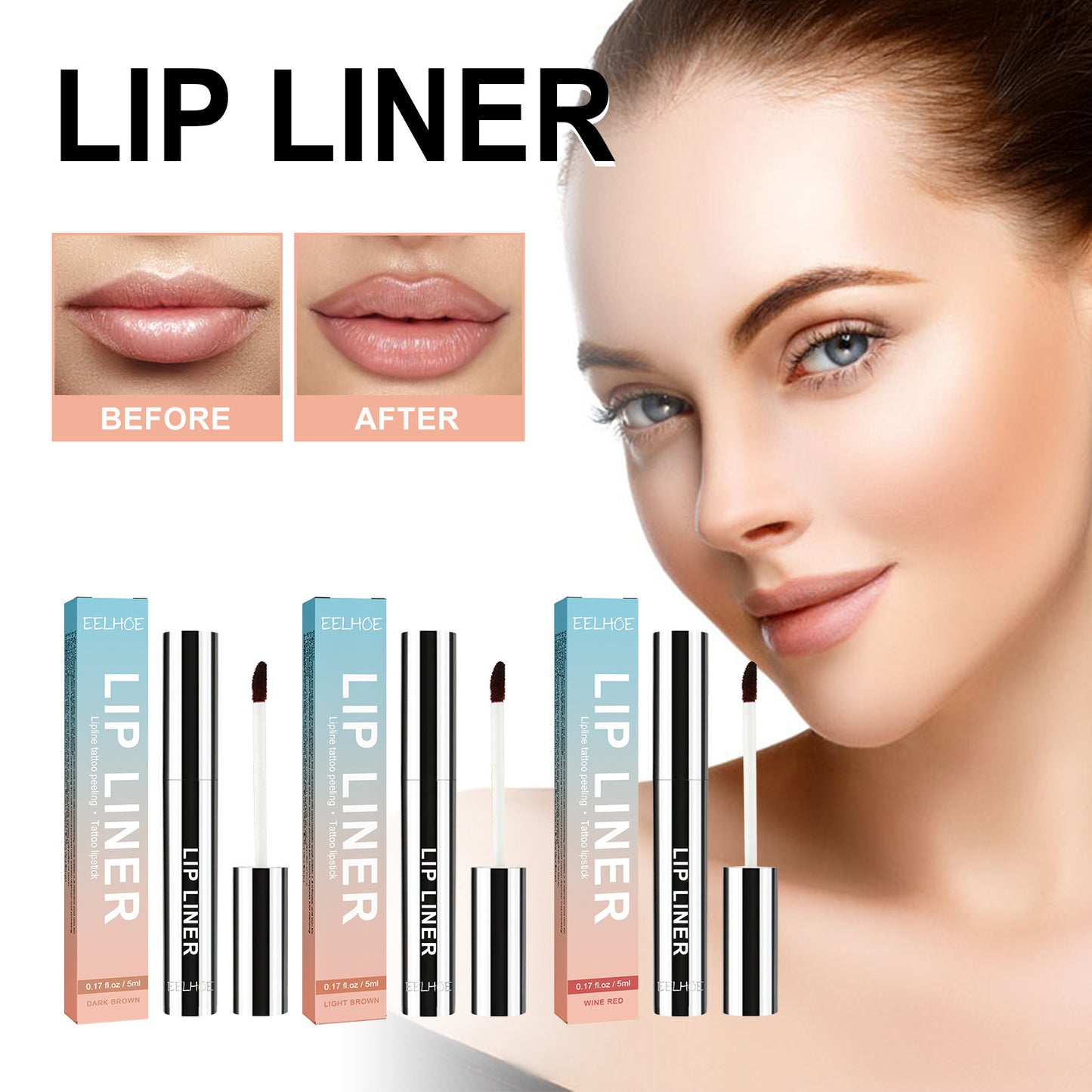 Waterproof Lip Liner in Light Brown/Dark Brown/Wine Red - Plump Lip Color - 5ml