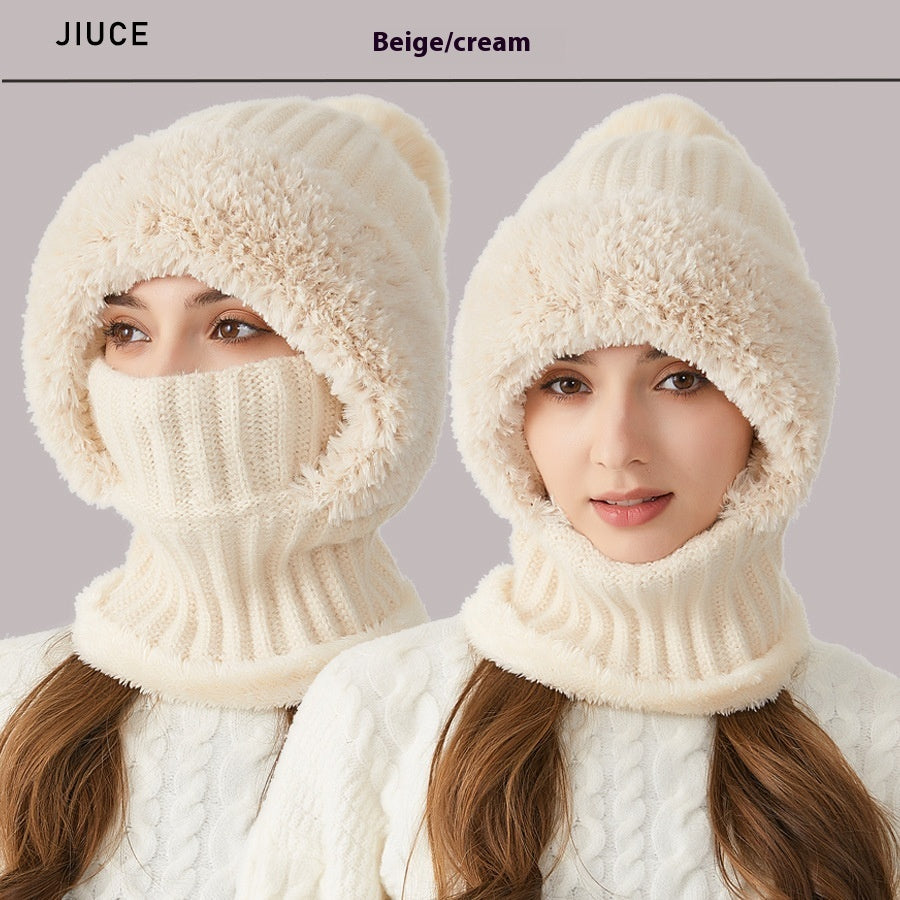 High Elastic Solid Color Knitted Hat Scarf Mask One-piece