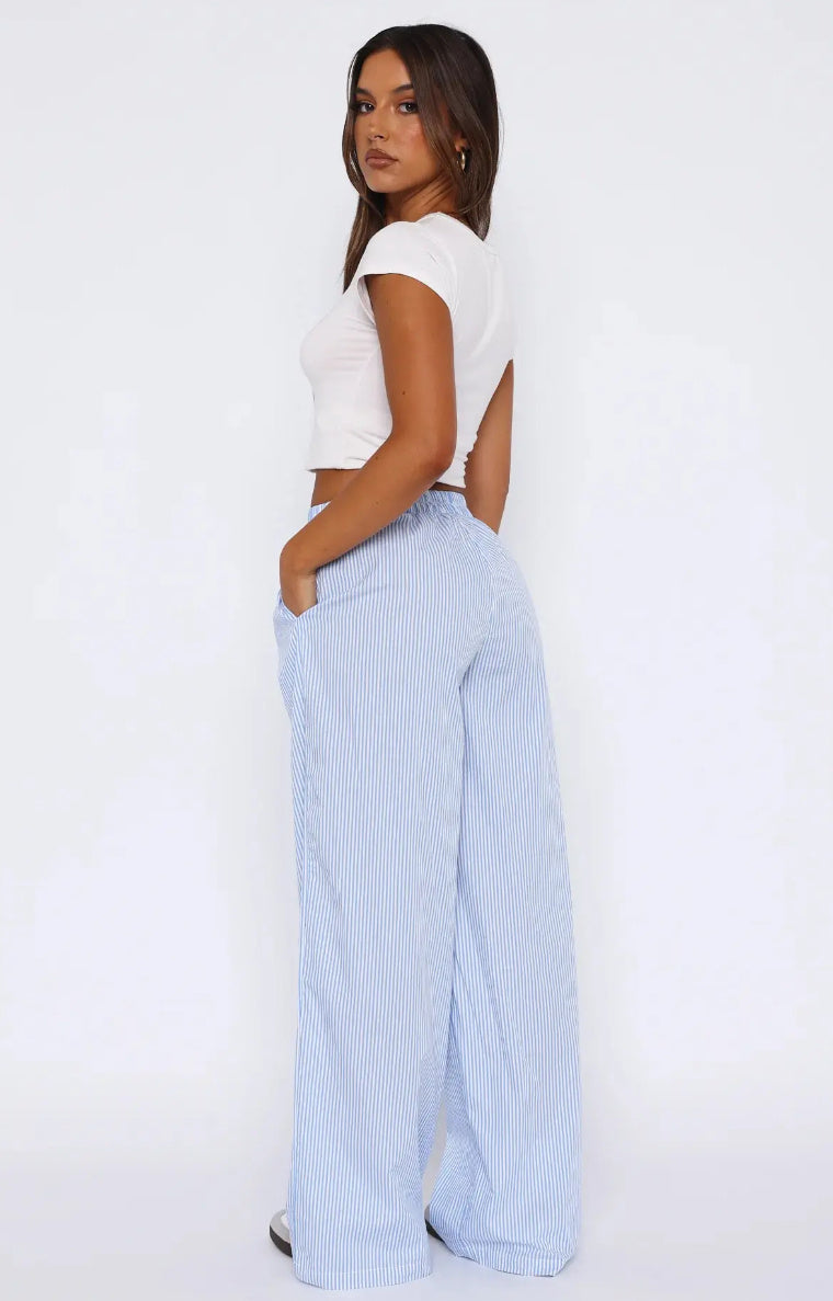 Fashion Casual Striped Trousers Striped Printed Wide Leg Trousers High Waist Loose Pants