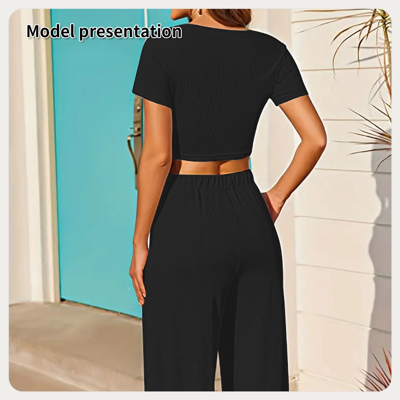 Elegant Women's Fashion Simple Solid Color Suit in Black and Coffee - Top and Pants Set