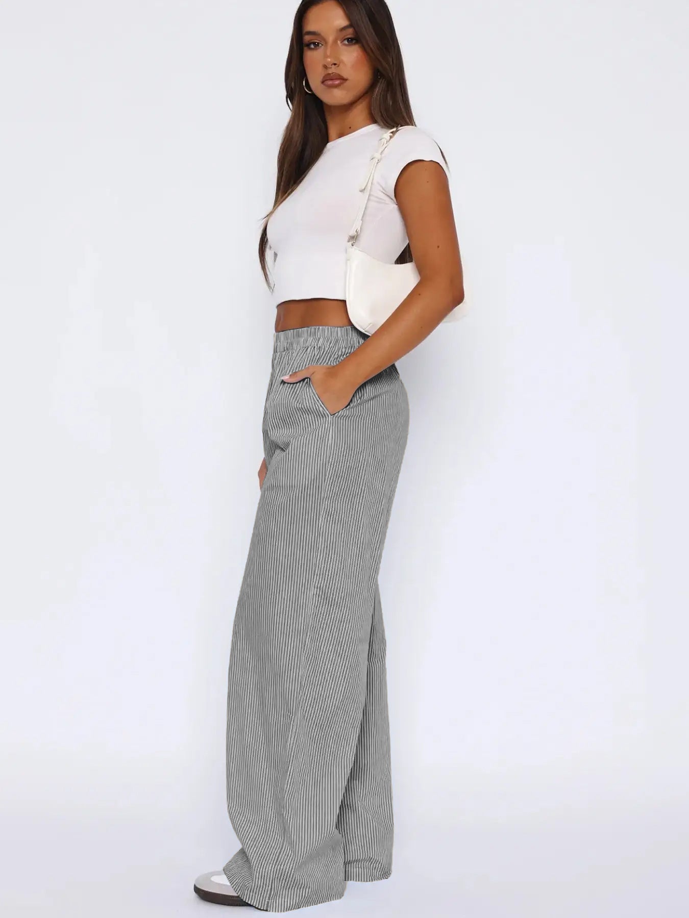 Fashion Casual Striped Trousers Striped Printed Wide Leg Trousers High Waist Loose Pants