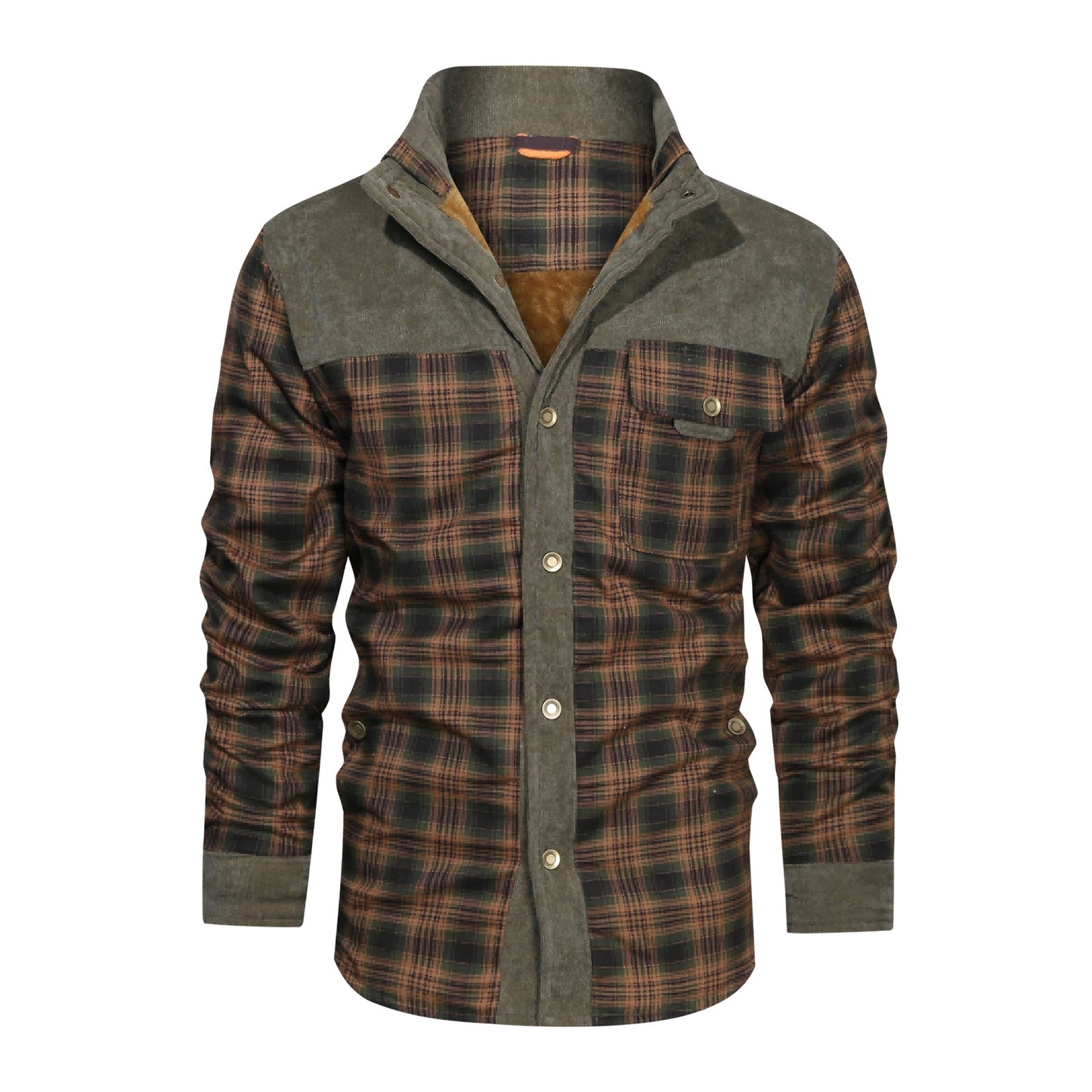 Thickened Shirt Jacket With Classic Plaid Fuzzy Fleece Lining Inside Design