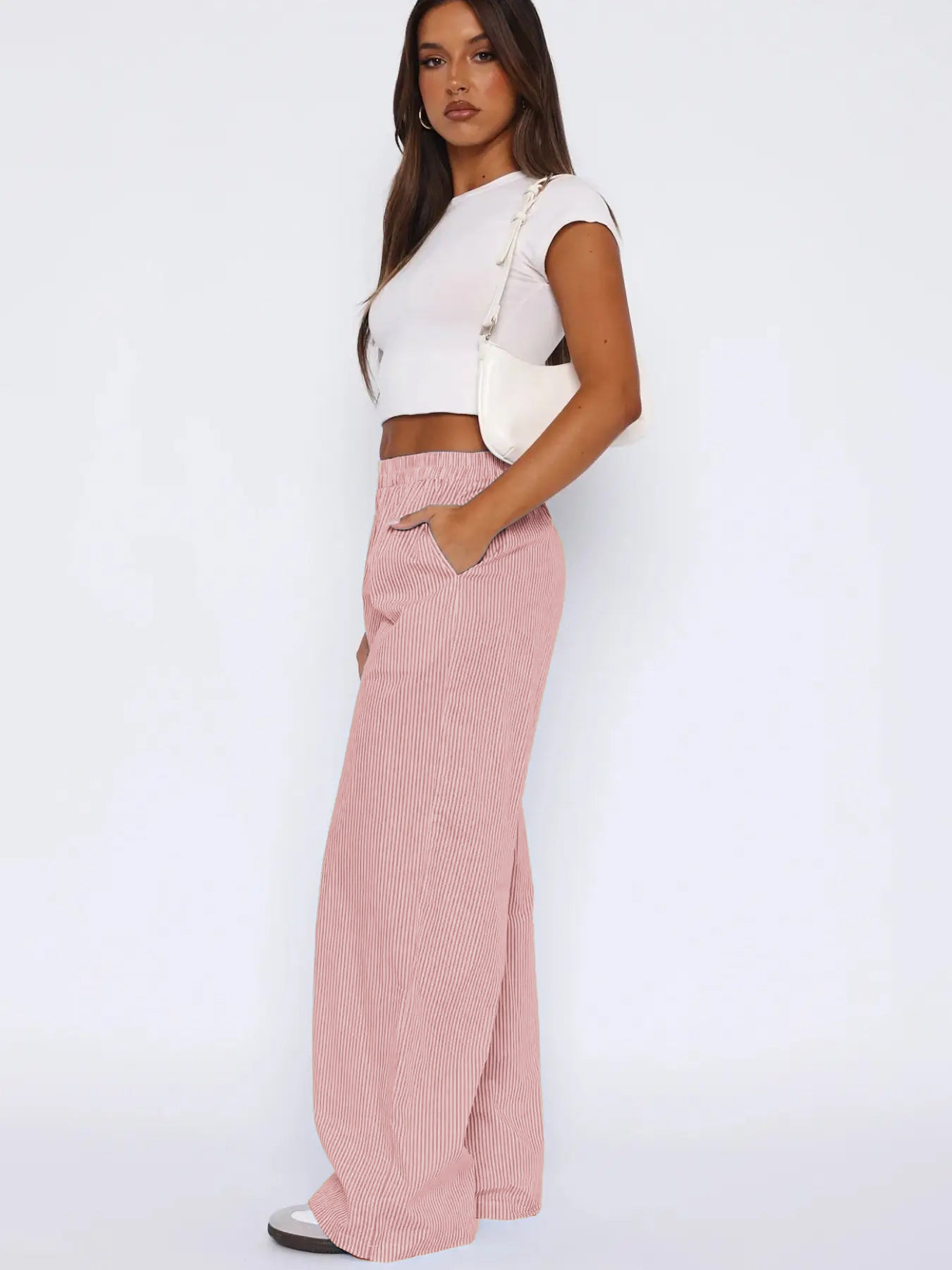 Fashion Casual Striped Trousers Striped Printed Wide Leg Trousers High Waist Loose Pants