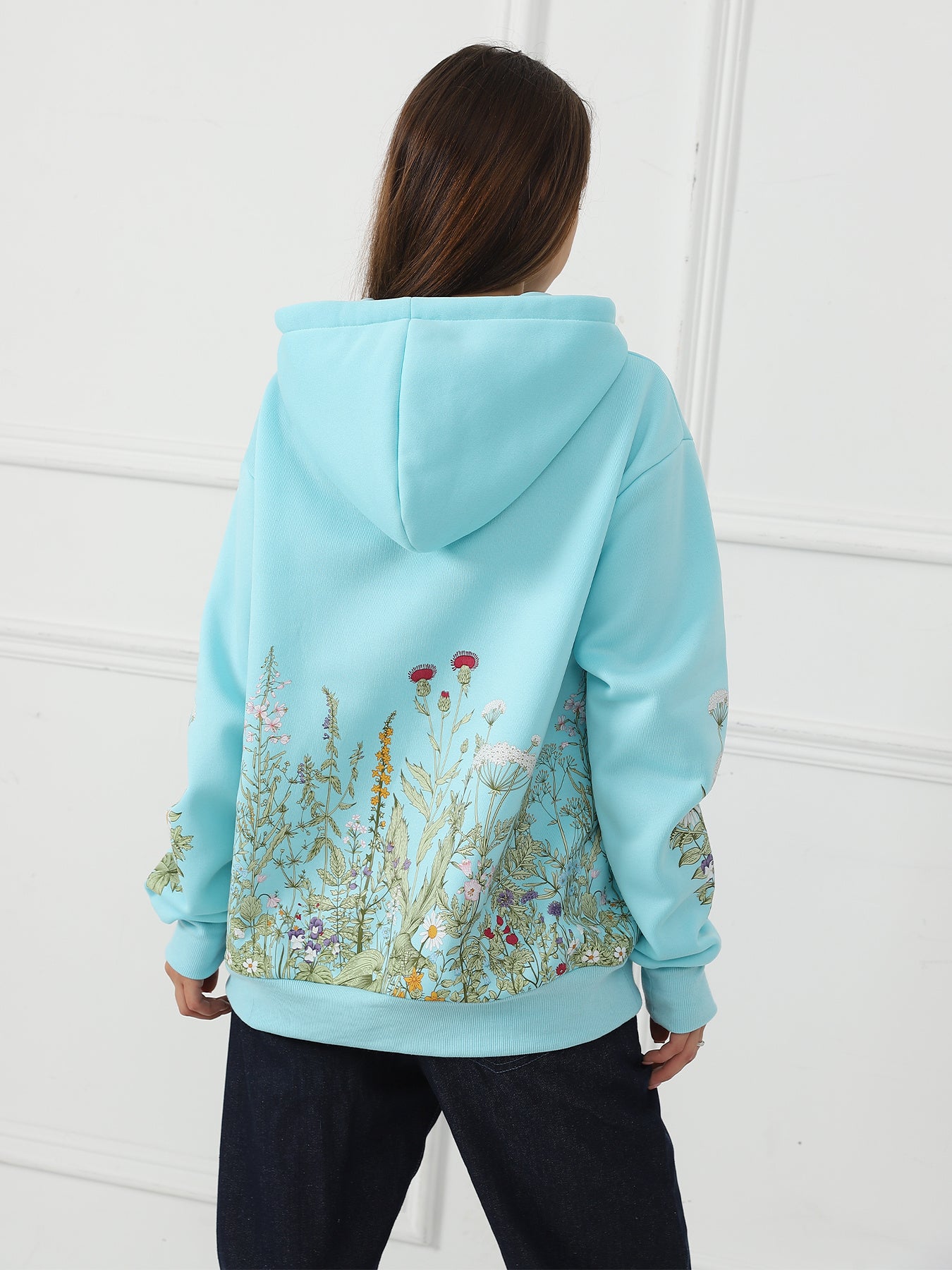 Women's Solid Color Floral Long Sleeved Sweatshirt