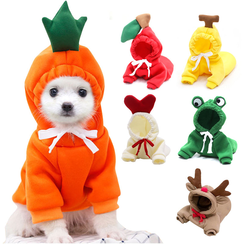 Cute Fruit Dog Hoodies for Small Dogs: Winter Warm Fleece Pet Clothing in Various Designs