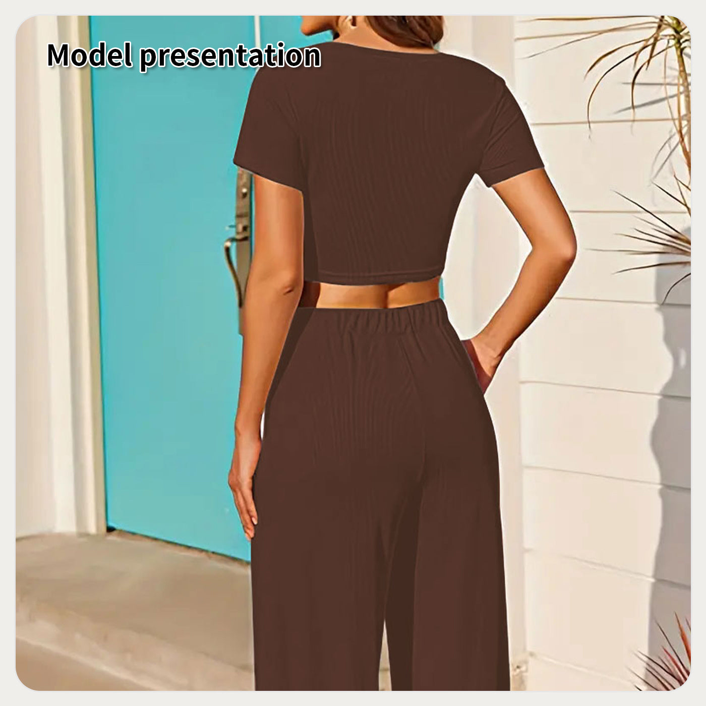 Elegant Women's Fashion Simple Solid Color Suit in Black and Coffee - Top and Pants Set