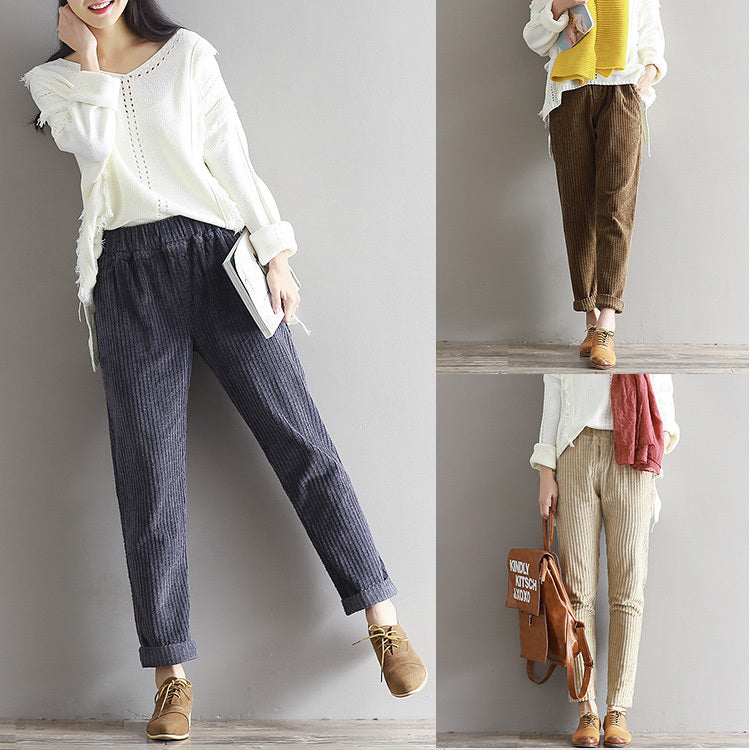 Comfortable Loose Fit Corduroy Trousers for Women | Casual Autumn Winter Pants